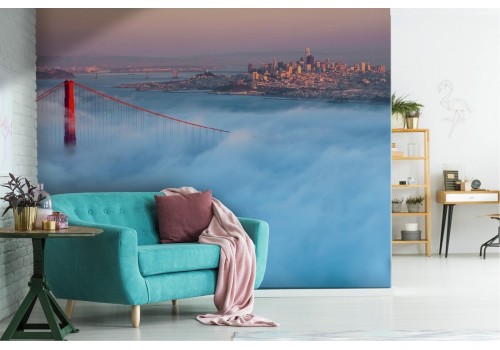 Panoramic wallpaper of metropolis bridge with clouds