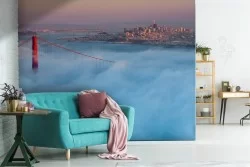 Carta da Parati panoramica metropoli ponte con nuvole