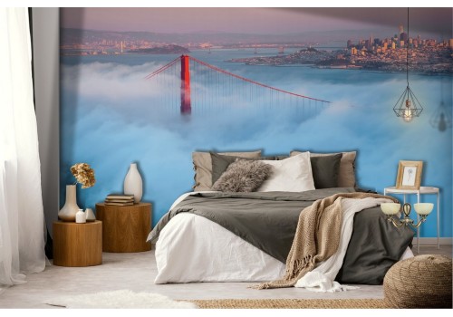 Panoramic wallpaper of metropolis bridge with clouds 2