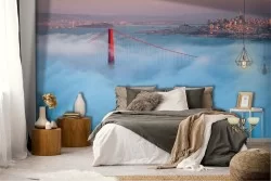 Panoramic wallpaper of metropolis bridge with clouds