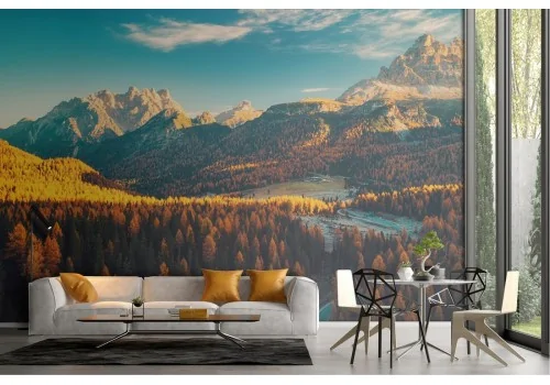 Autumn forest wallpaper among the mountains landscape