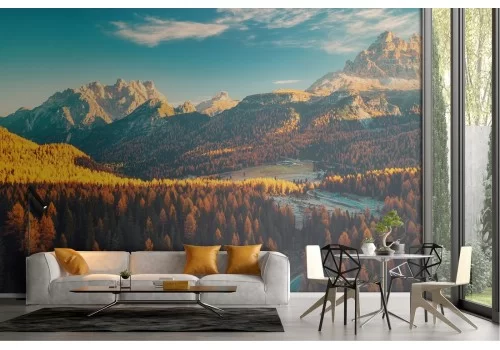 Carta da Parati bosco autunno tra le montagne paesaggio