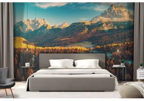 Carta da Parati bosco autunno tra le montagne paesaggio 2