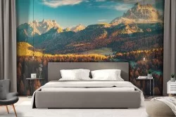Autumn forest wallpaper among the mountains landscape