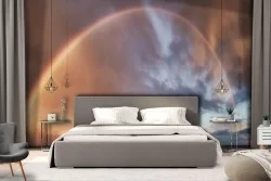 Rainbow wallpaper on the sea landscape sky