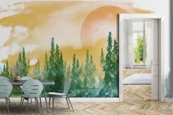 Carta da Parati Alberi Foreste e Alberi Dipinti e Acquerelli