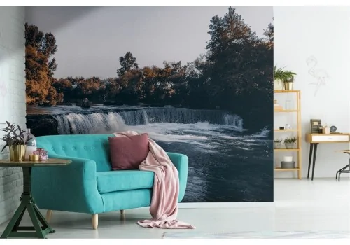 Wallpaper lake with waterfall in the forest