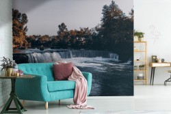 Wallpaper lake with waterfall in the forest