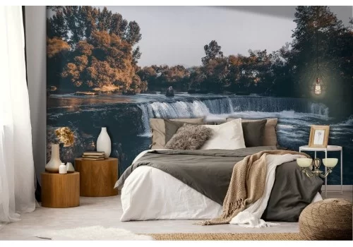 Carta da Parati lago con cascata nel bosco 2