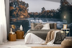 Wallpaper lake with waterfall in the forest