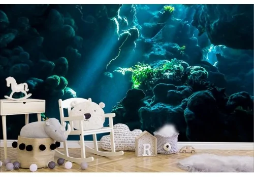 Underwater landscape wallpaper with cliff and corals