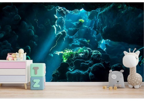 Underwater landscape wallpaper with cliff and corals 2