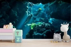 Underwater landscape wallpaper with cliff and corals