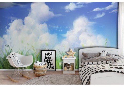Carta da Parati prato con sfondo cielo paesaggio bambini