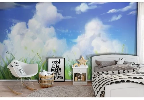 Wallpaper grass with sky background landscape children