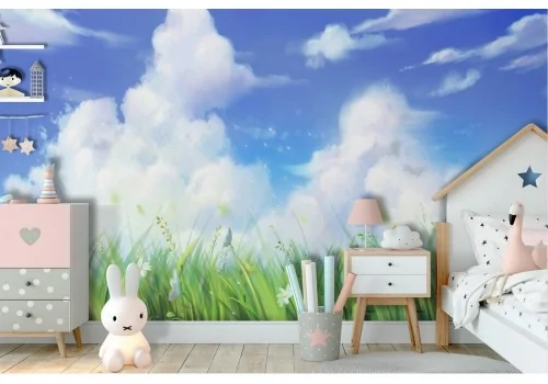 Wallpaper grass with sky background landscape children 2