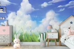 Carta da Parati prato con sfondo cielo paesaggio bambini
