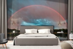 Forest on the lake with rainbow landscape wallpaper