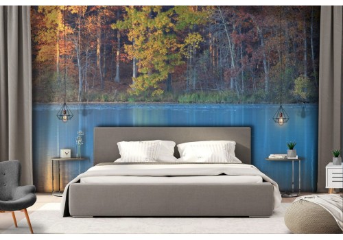 Forest on the lake woodland landscape wallpaper 2