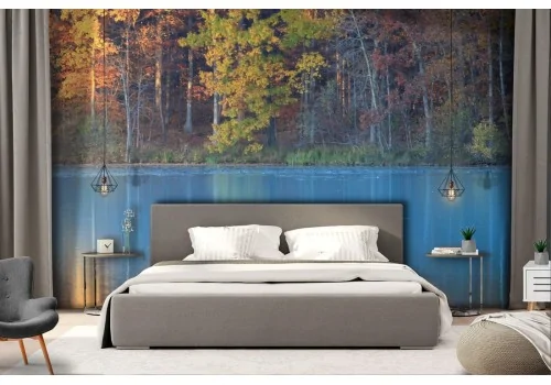 Forest on the lake woodland landscape wallpaper 2