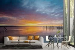 Wallpaper sunset dawn on the sea landscape