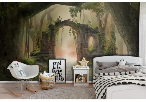 Fantasy forest landscape wallpaper ruins