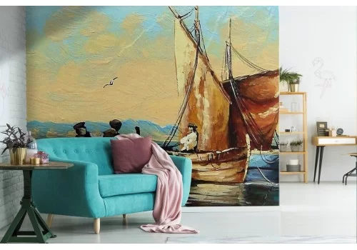 Carta da Parati dipinto arte pescatori sul mare quadro