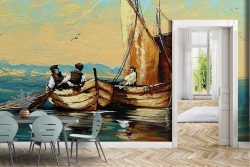 Wallpaper Paintings and Watercolors Vintage Beach and Sea