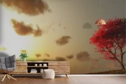 Wallpaper Meadows and Hills Sunrise Sunset