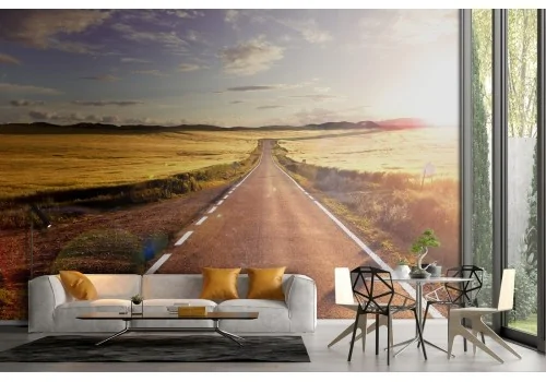 Wallpaper road between the countryside landscape