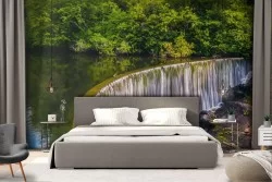 Wallpaper waterfall in the forest nature landscape