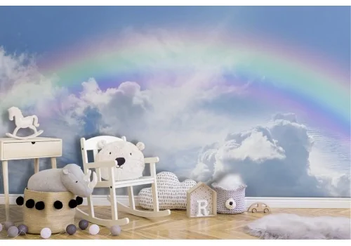 Children's landscape wallpaper with rainbow sky