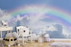 Carta da Parati paesaggio bambini cielo con arcobaleno