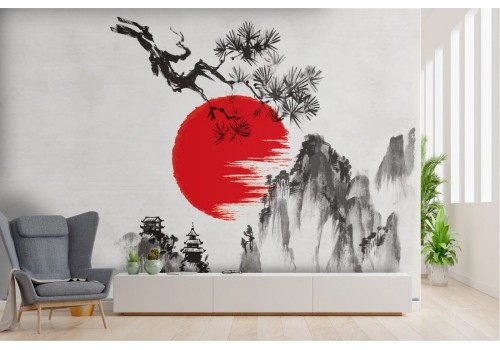 Japanese mountain painted wallpaper
