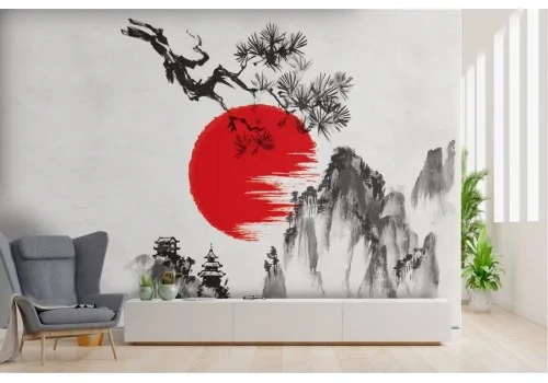 Japanese mountain painted wallpaper