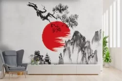 Japanese mountain painted wallpaper