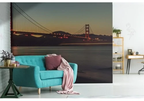 Wallpaper bridge over the sea city landscape