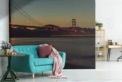 Wallpaper bridge on the sea city landscape