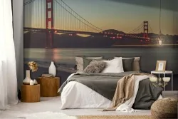 Wallpaper bridge on the sea city landscape