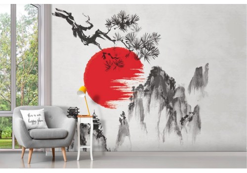 Japanese mountain painted wallpaper 2