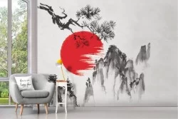Japanese mountain painted wallpaper