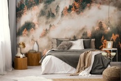 Carta da Parati bosco nella nebbia paesaggio natura