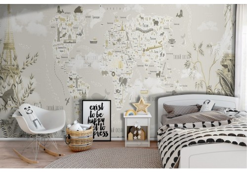 Carta da Parati mappamondo e animali bambini