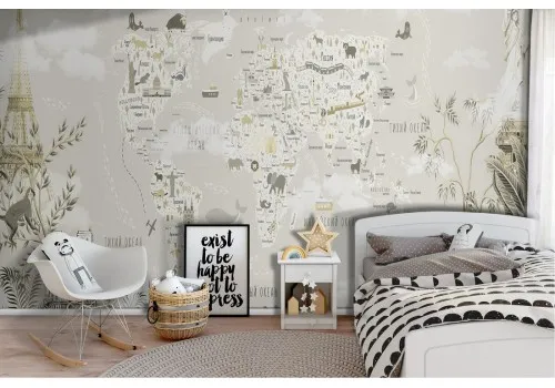 Wallpaper world map and children's animals