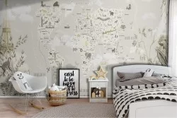 Carta da Parati mappamondo e animali bambini