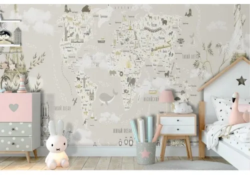 Wallpaper world map and children's animals 2