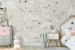 Carta da Parati mappamondo e animali bambini