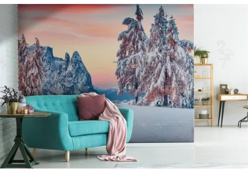 Carta da Parati montagna alberi neve paesaggio