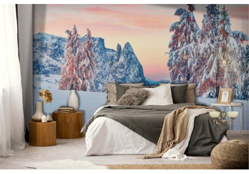 Carta da Parati montagna alberi neve paesaggio 2