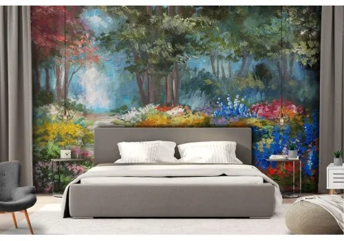 Flowering forest wallpaper painted art nature picture 2